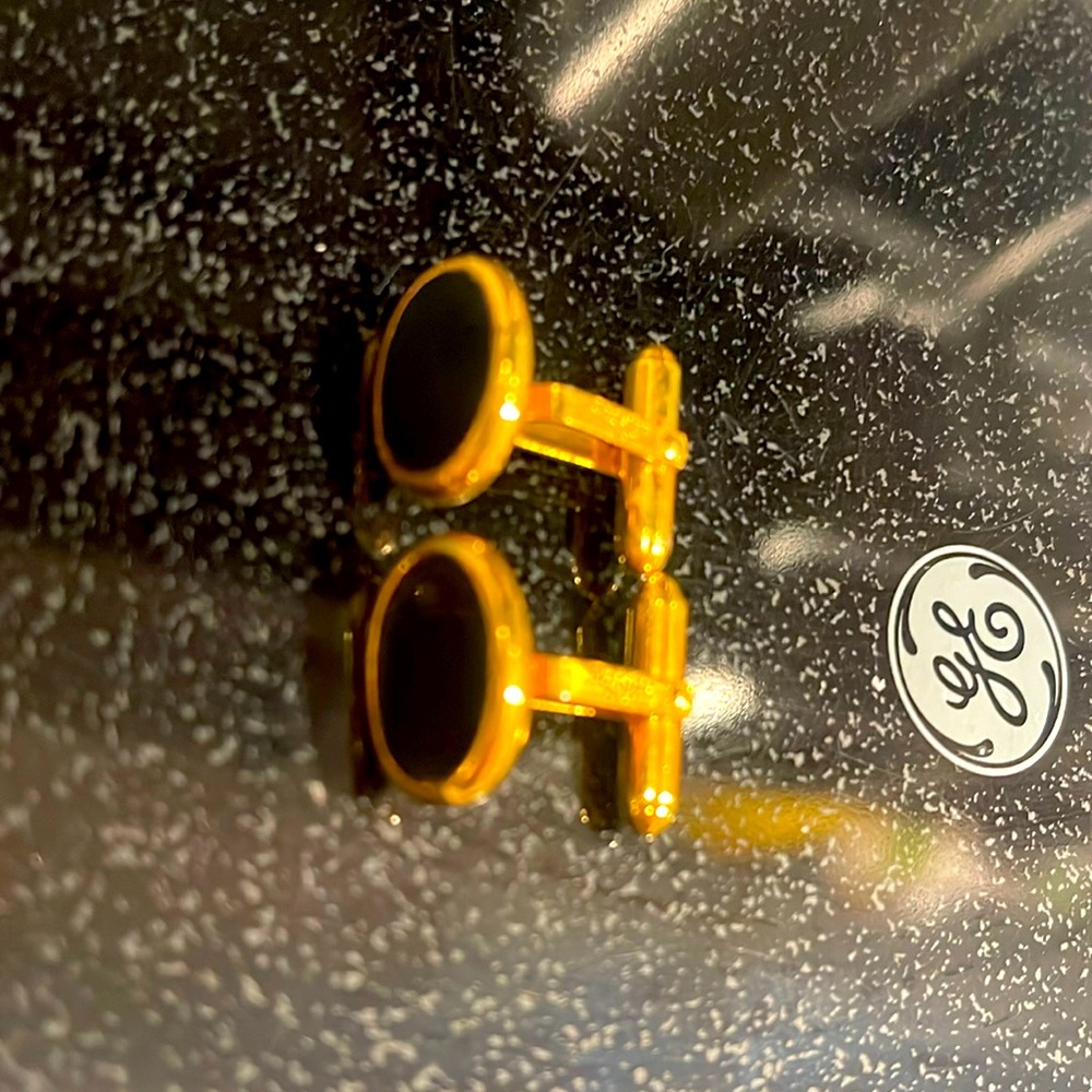 Christian Dior Gold & Onyx Cufflinks and Shirt Stud Set